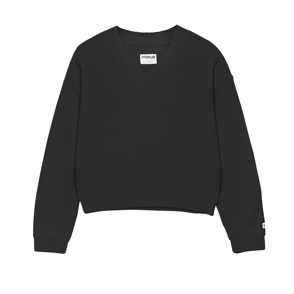 Sueter Oversize V-Neck Waffle para mujer color negro