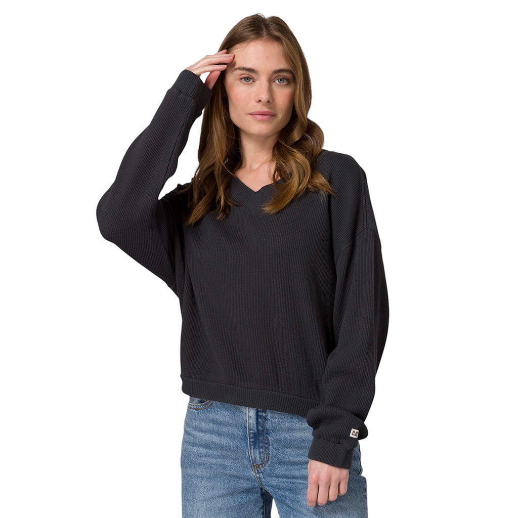 Sueter Oversize V-Neck Waffle para mujer color negro