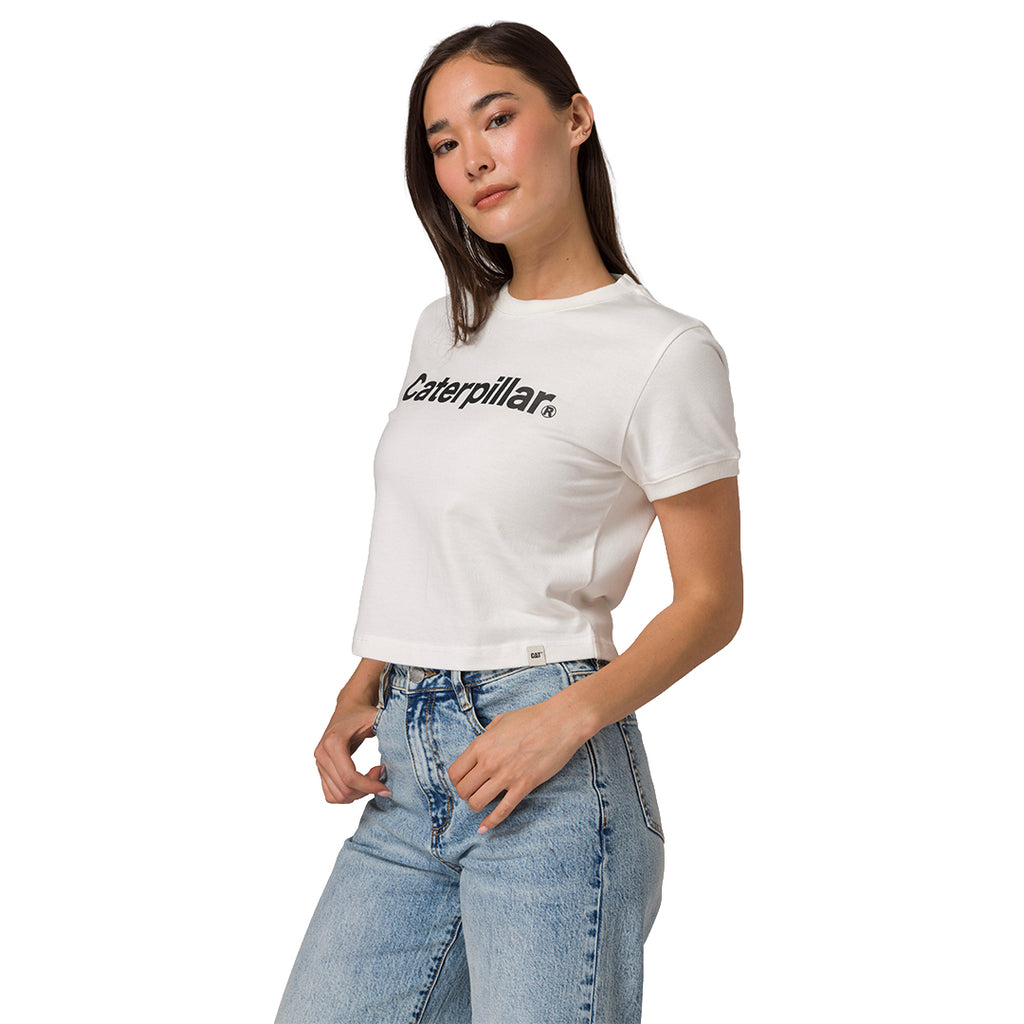 Camiseta Ringer Crop para mujer color blanco