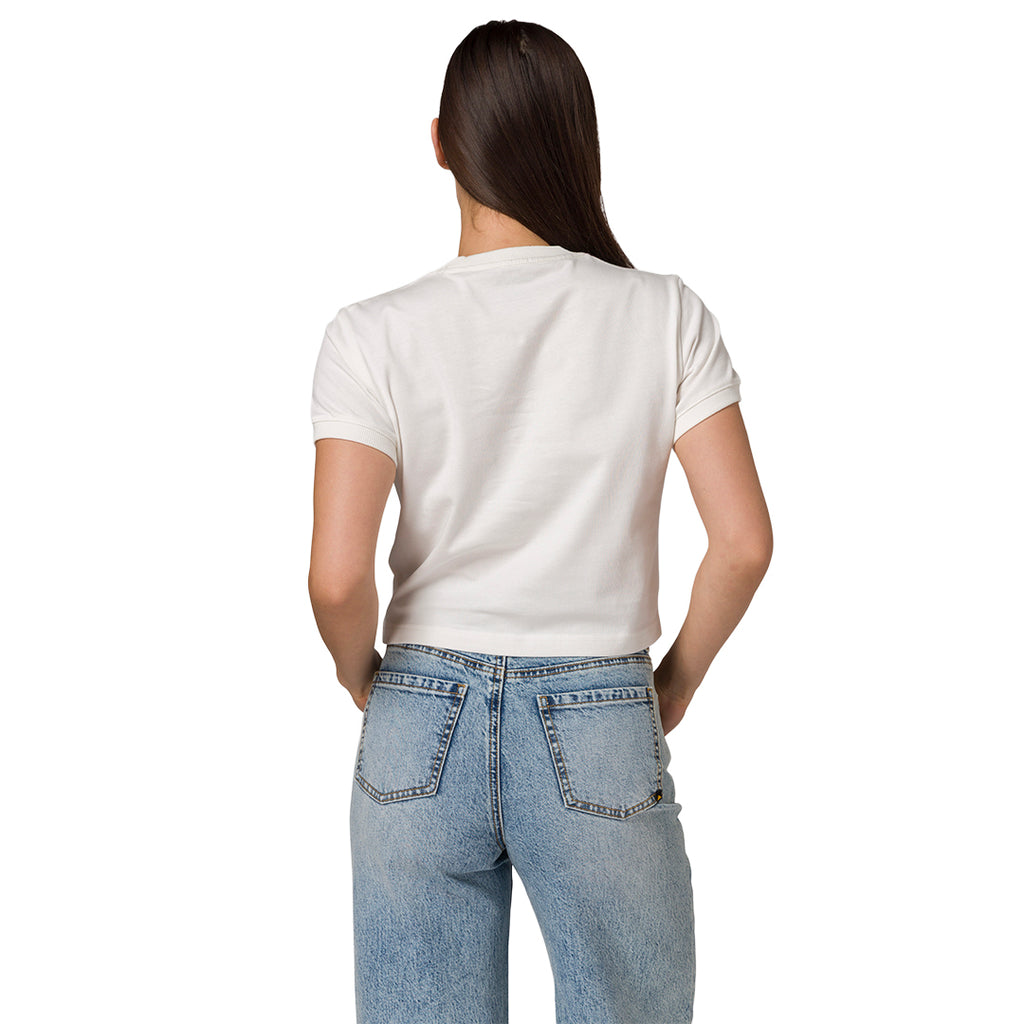 Camiseta Ringer Crop para mujer color blanco
