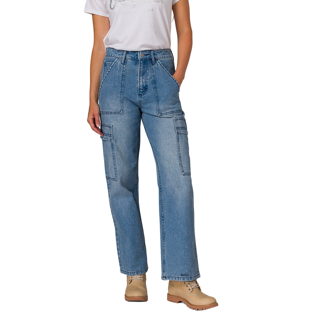 Jeans flare Relaxed Cargo para mujer color azul