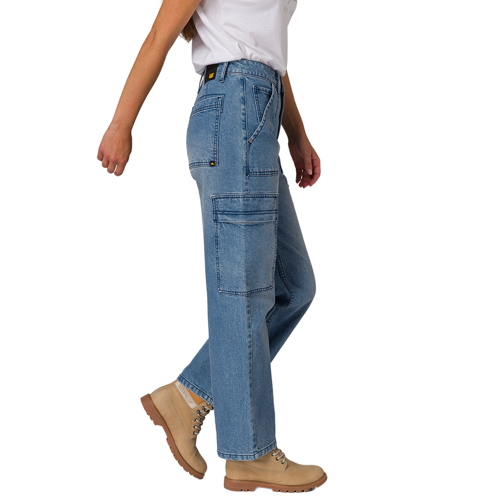 Jeans flare Relaxed Cargo para mujer color azul