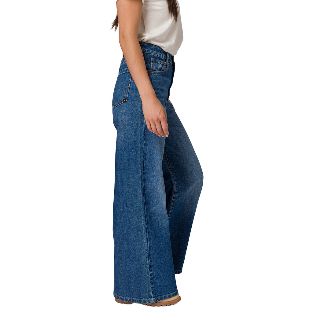 Jeans flare Wide para mujer color indigo
