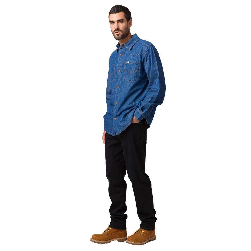 Camisa Denim Western para hombre color azul