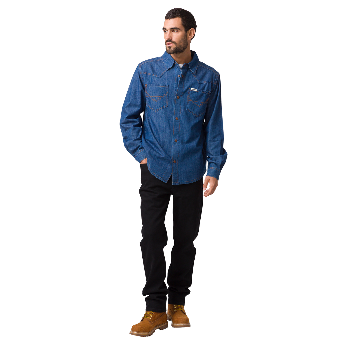Camisa Denim Western para hombre color azul
